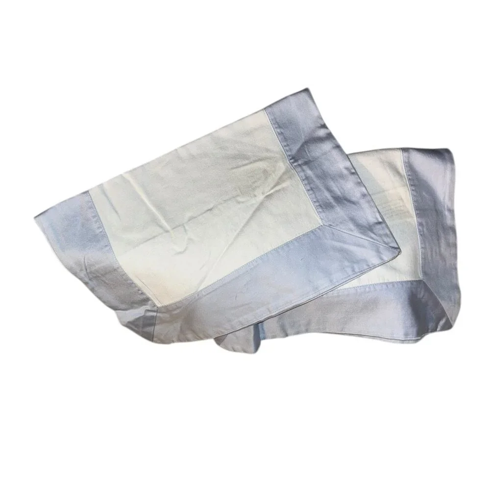 Williams Sonoma white periwinkle border pair TWO small pillow shams 15x11
